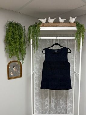 Talbots Navy Blue Sleeveless Tank Top Shirt | Embroidery Eyelet - Size Large